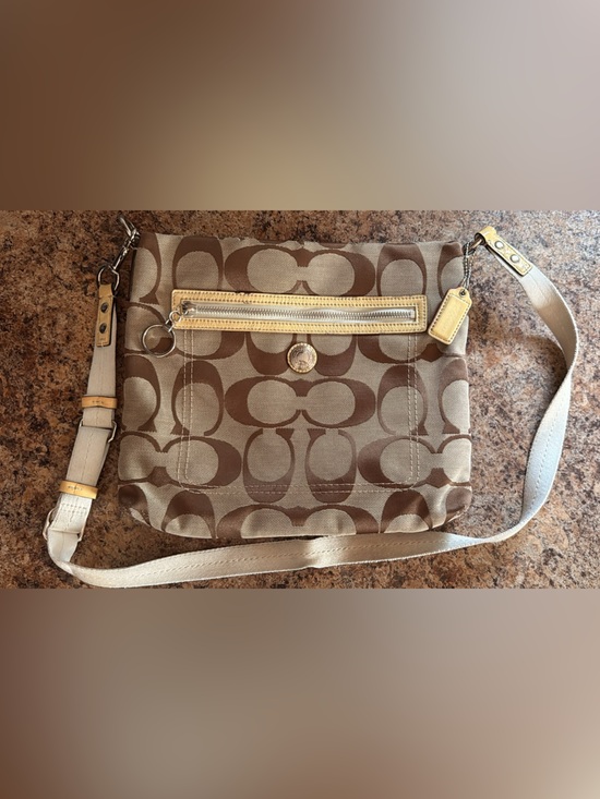 Coach Handbags - Coach Brown and Tan Signature Crossbody Bag